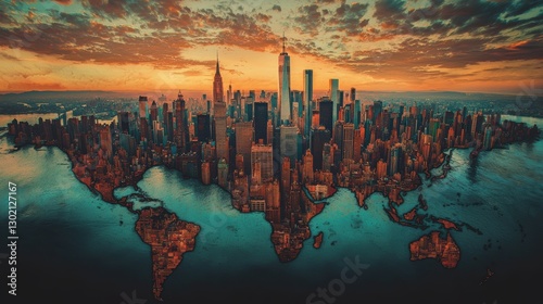 City is shown in the center of a globe