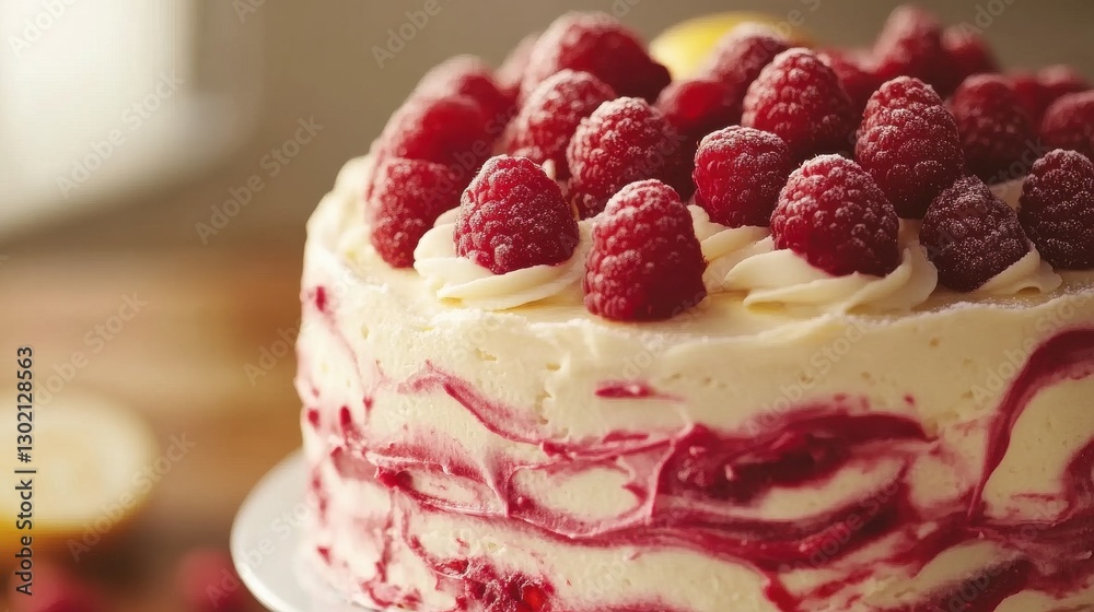 Delicious Raspberry Cake with Creamy Frosting and Fresh Berries Delicious Raspberry Cake with Creamy Frosting and Fresh Berries