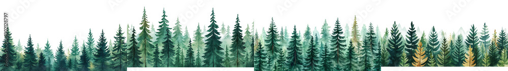 Fototapeta premium Lush evergreen forest landscape with towering pine and fir trees in a serene natural environment Scenic wilderness outdoor scenery with a peaceful tranquil atmosphere