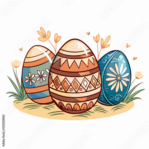 Decorated Easter eggs on grassy ground