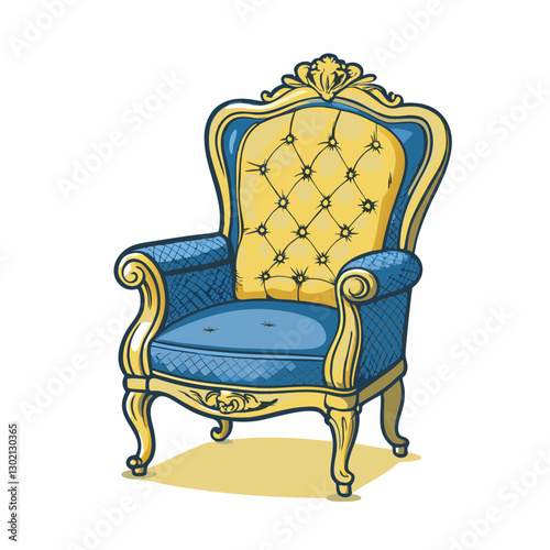 Luxury blue and yellow armchair in intricate design