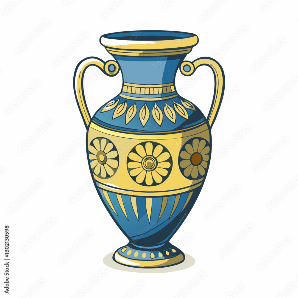 Decorative blue and yellow vase with patterned design