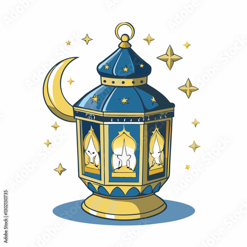 Decorative lantern with stars and crescent moon design
