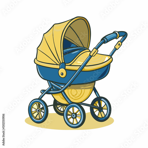 Baby stroller in blue and yellow design