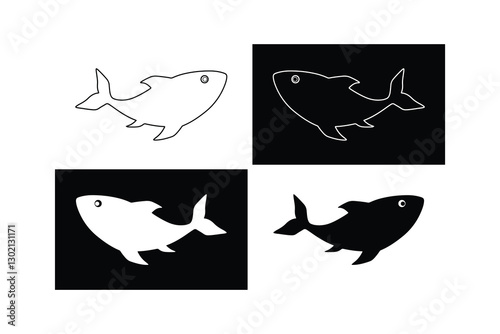 Shark silhouette and line art vector