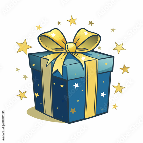 Gift box with ribbon and stars