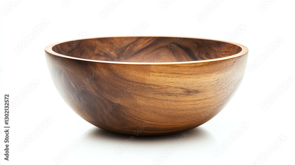 Wooden bowl with a smooth finish, displayed on a white isolated background. Wooden bowl with a smooth finish, displayed on a white isolated background.