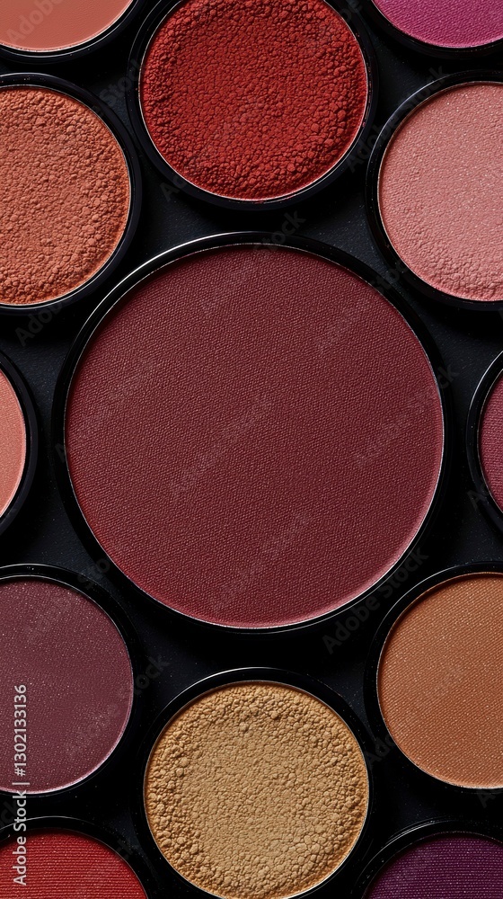 Earthy Toned Circular Makeup Palette with Warm Red and Brown Hues for Eyeshadow and Blush Cosmetic Art Earthy Toned Circular Makeup Palette with Warm Red and Brown Hues for Eyeshadow and Blush Cosmetic Art