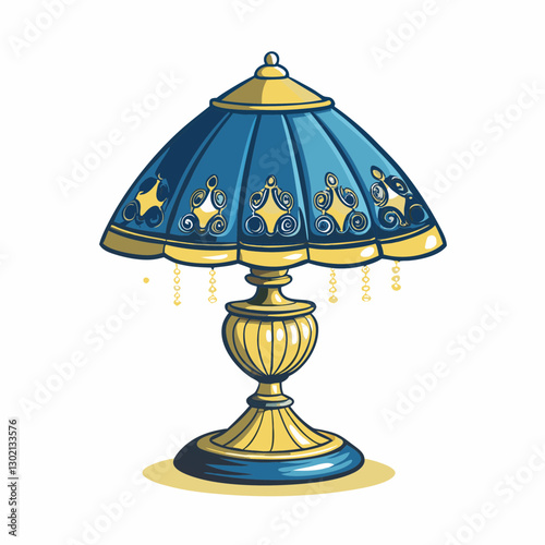 Vintage blue and yellow lamp illuminating a cozy space