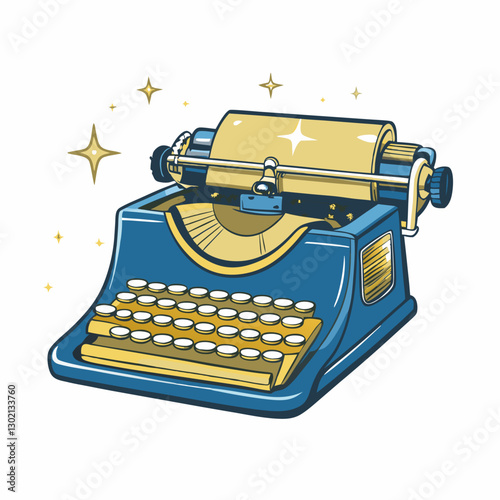 Vintage typewriter with shining stars