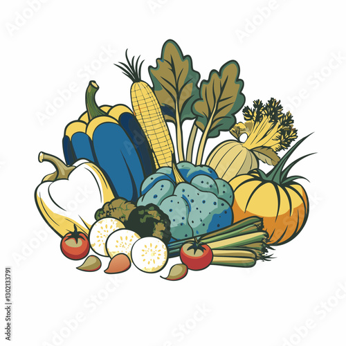 Colorful assortment of vegetables in a graphic style
