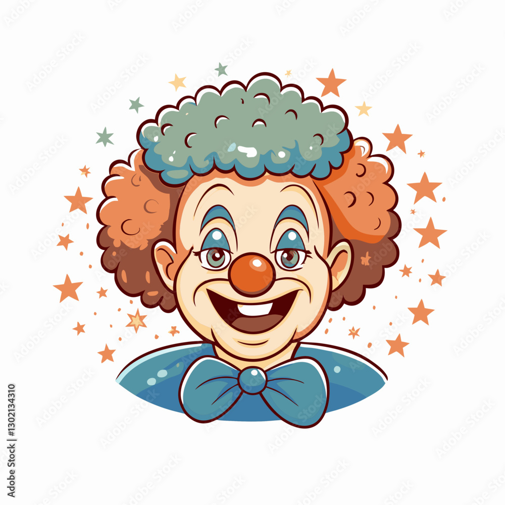 Fototapeta premium Happy clown with colorful hair and stars background