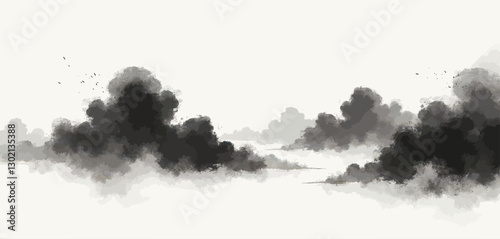 Abstract Ink Wash Painting of Mountains with Transparent Background