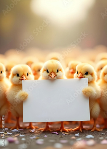 Adorable Chicks Holding a Blank Sign in a Crowd..