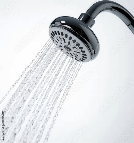 Black shower head with running water, transparent background