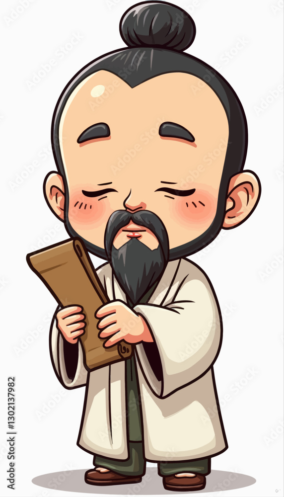 Cartoon Confucius Holding a Scroll with transparent background Cartoon Confucius Holding a Scroll with transparent background