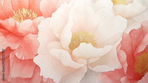 Detailed Hand-Painted Watercolor Peony Petals Close-Up