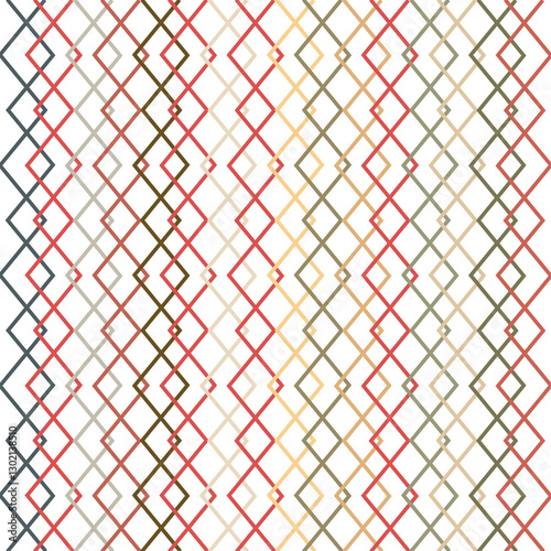 Yellow, red, green, beige rhombuses are arranged in vertical rows.
