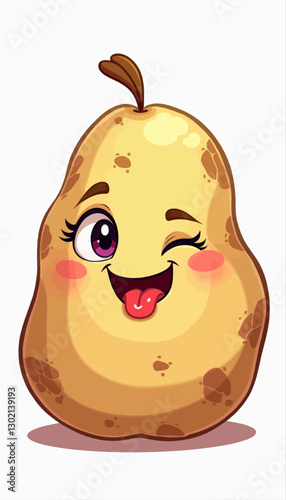 Cartoon pear with winking expression, transparent background