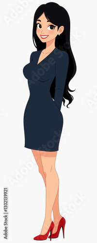 Cartoon woman in dress and heels with transparent background