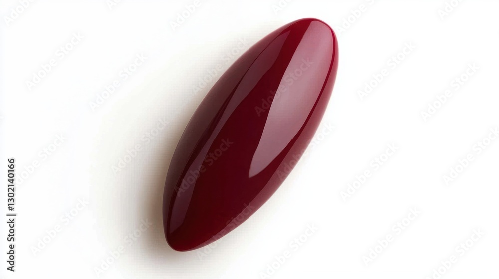 Glossy Red Oval Stone on White Background with Smooth Finish Glossy Red Oval Stone on White Background with Smooth Finish