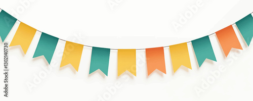 Colorful garland with yellow, teal, and orange pennants