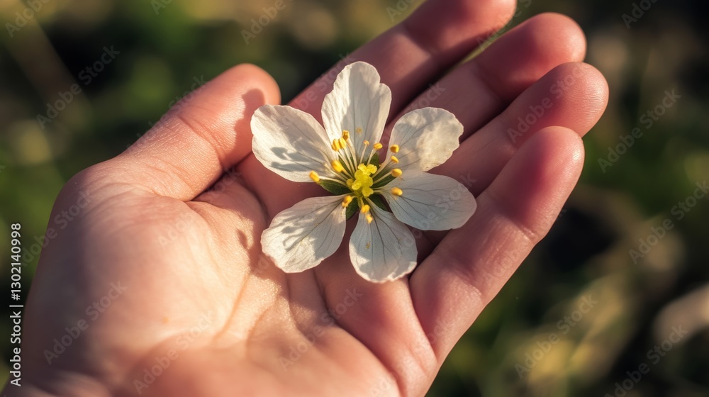 White Blossom in Hand: Gentle Touch White Blossom in Hand: Gentle Touch