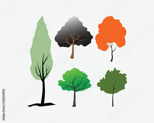 set of vector trees. Various tree vectors. Forest and nature concept. Collection of different tree symbols.