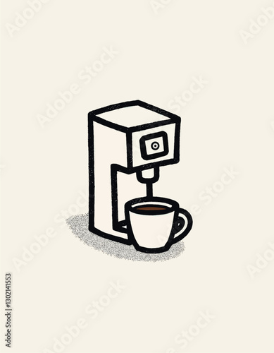 Doodle-style coffee maker pouring into a mug with transparent background