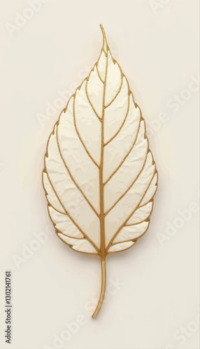 Elegant white leaf with gold trim on pale background