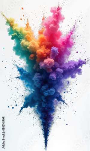 Explosion of vibrant rainbow-colored powder with transparent background
