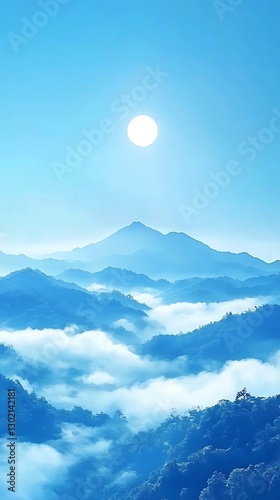 Sunlit Mountain Peaks Above Cloudscape