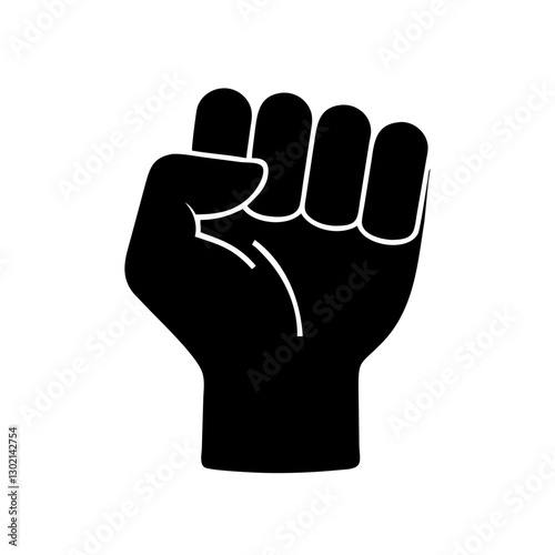 Silhouette of a raised fist symbolizing strength and solidarity in black and white.