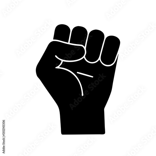 Silhouette of a raised fist symbolizing strength and solidarity in black and white.
