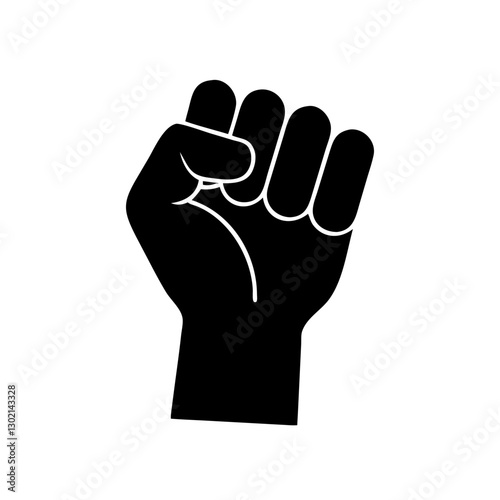 Silhouette of a raised fist symbolizing strength and solidarity in black and white.