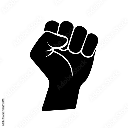 Silhouette of a raised fist symbolizing strength and solidarity in black and white.