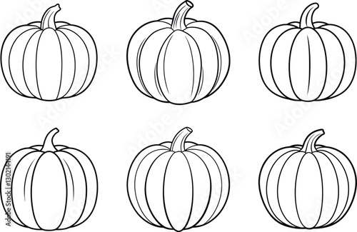 Set of Pumpkin Line Art Vectors - Simple Outline Illustrations