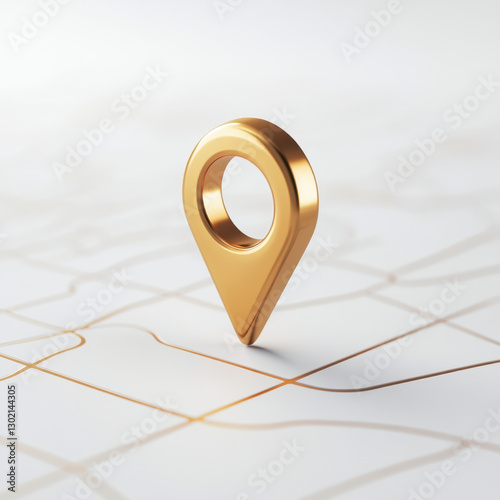 Golden location pin icon on white background, symbolizing navigation and mapping. This sleek design represents modern technology and connectivity