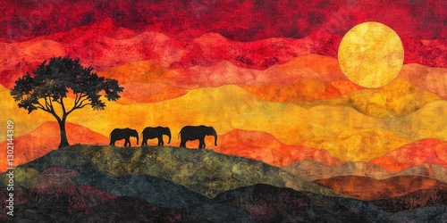 An intricately woven tapestry of vivid colors and abstract forms in an oil painting-style landscape, capturing dynamic details and textures up close photo