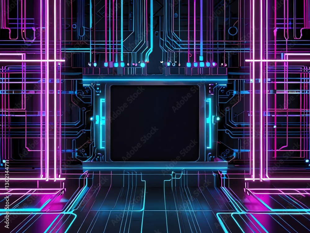 Neon Circuitry: Abstract Digital Landscape Neon Circuitry: Abstract Digital Landscape