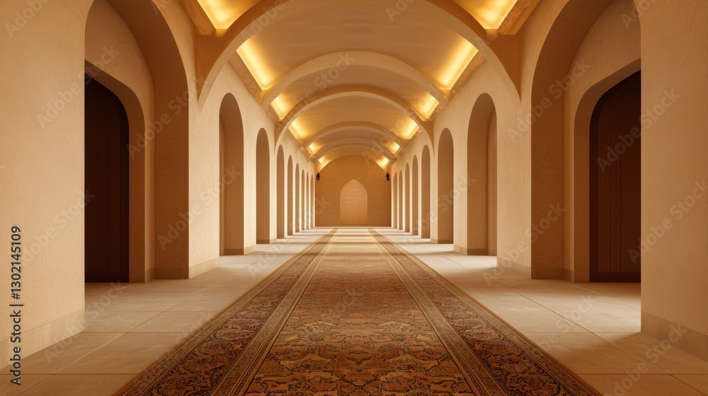 Fototapeta premium Elegant Traditional Ottoman Inn with Arched Doorways and Soft Lighting