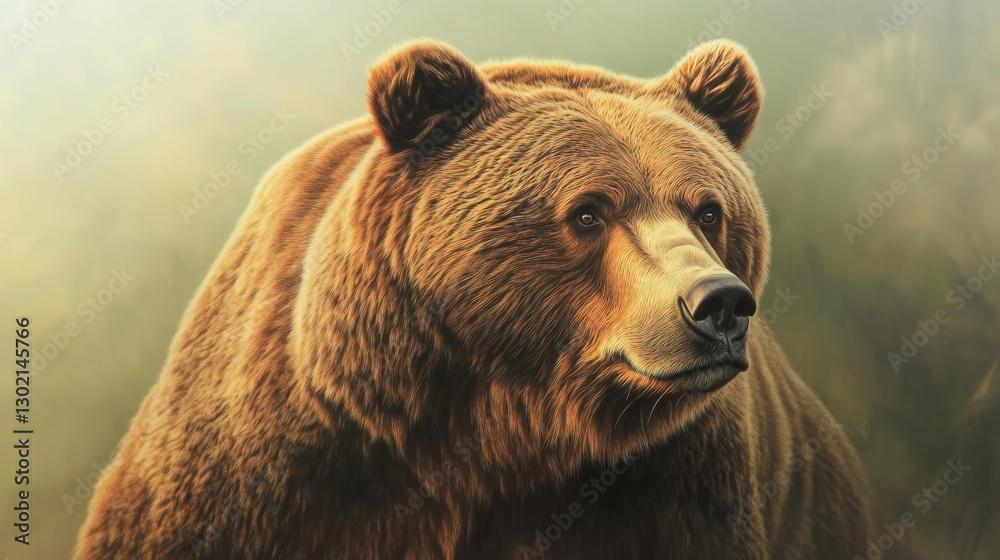 Fototapeta premium Grizzly portrait: Pastel fur powerful head and shoulders 