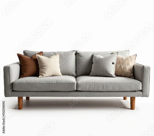 Modern gray couch with brown and beige accent pillows