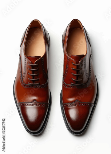 Pair of Brown Leather Oxford Shoes with transparent background