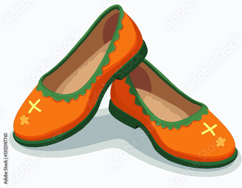 Pair of Orange Cartoon Slippers with Green Trim and Transparent Background