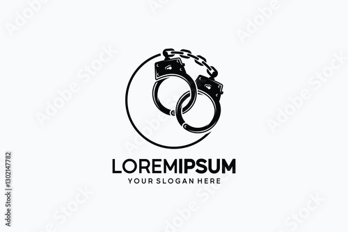 Chain handcuffs logo design with circle vector symbol