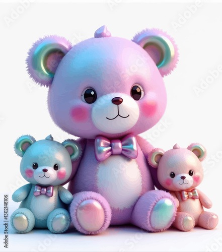 Pastel Teddy Bear Family with Bow Ties and Rosy Cheeks