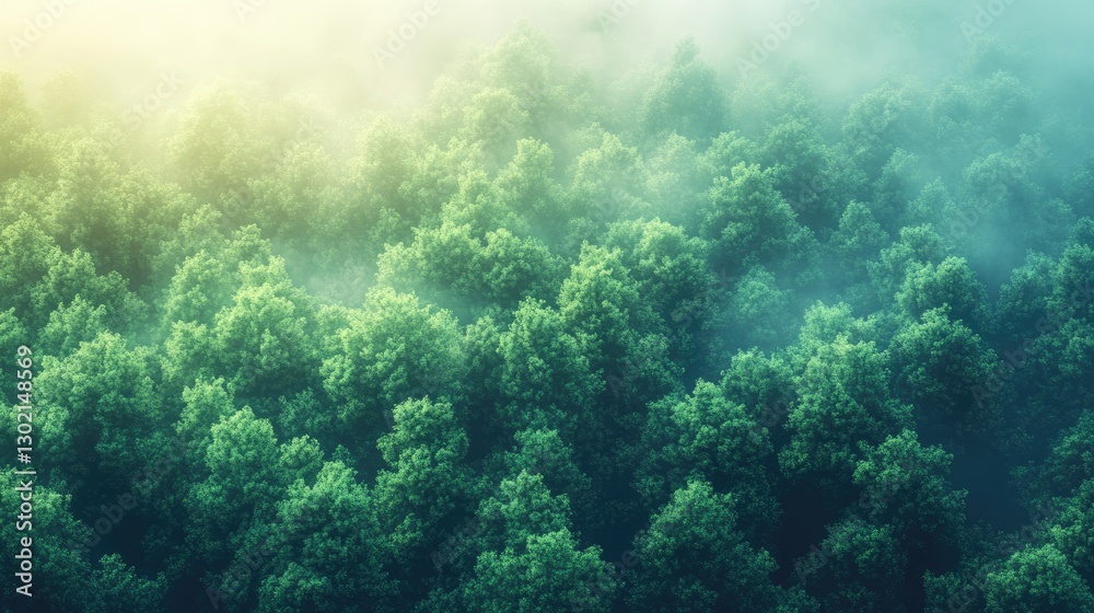 Fototapeta premium Misty Forest Canopy from Above; Nature Background