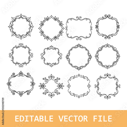 Vintage decor borders, delimiters and dividers, vector retro floral ornament vignettes and separators.