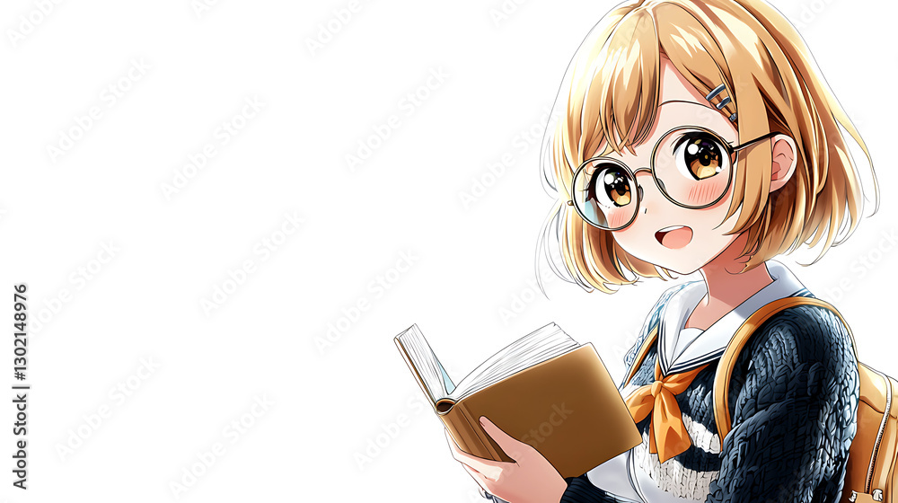 A girl wearing glasses is holding a book. generated using AI A girl wearing glasses is holding a book. generated using AI